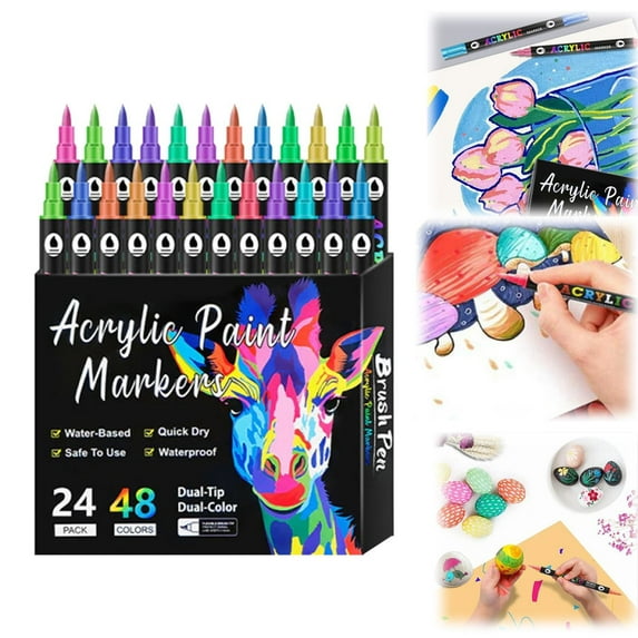 Grabie Acrylic Markers Dual Tip Pens with Fine Tip and Brush Tip for Rock Painting, Ceramic, Wood, Plastic, Calligraphy, Scrapbooking, Brush Lettering, Card Making, Diy Crafts Clearance!