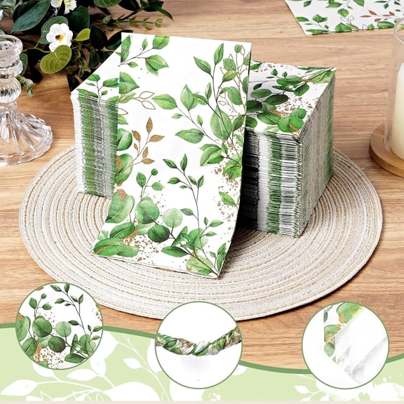 NUAHRHY 100pcs Eucalyptus Leaves Napkins, 3 Ply Disposable Hand Towels for Bathroom, Eucalyptus Leaf Guest Paper Napkins Dinner Napkins for Spring Wedding Baby Shower Bridal Shower Birthday Tea Party
