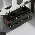 thumbnail image 1 of Grace 60-Inch Walnut Modern Wall-Mounted Bathroom Vanity with Matte Black Engineered Quartz Basin, Hidden Handle Drawers & Pre-Assembly, Easy Installation & Ample Storage for Contemporary Bathrooms, 1 of 9