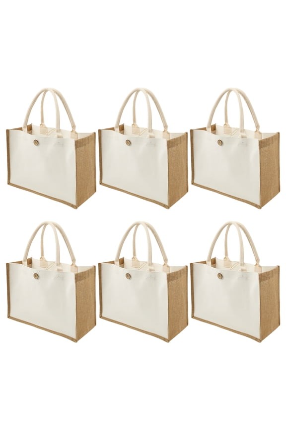 Grace 6Pcs Burlap Tote Bag Water Resistant Blank DIY Canvas Grocery Shopping Bag with Handles Reusable Bridesmaid Totes for Snacks Cosmetics