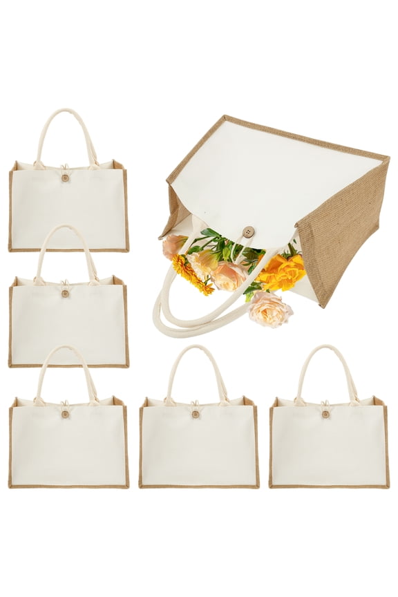 Grace 6pcs Burlap Tote Bag Water Resistant Blank DIY Canvas Grocery Shopping Bag with Handles Reusable Bridesmaid Totes for Snacks Cosmetics