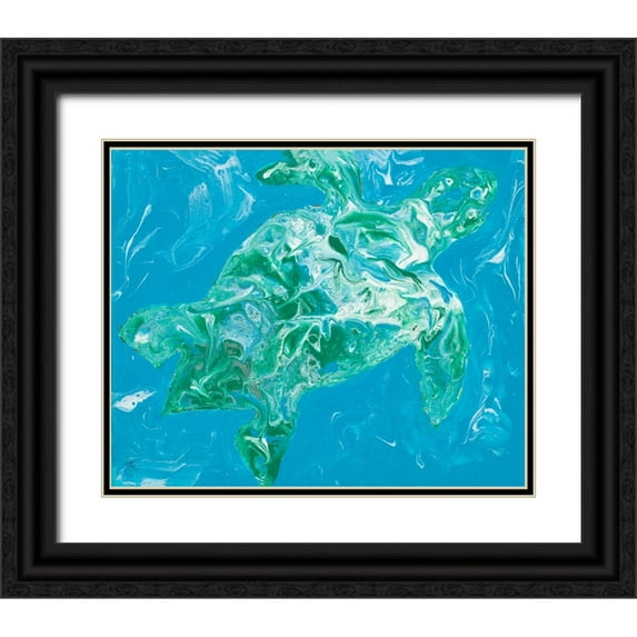 Grace, Ajoya 31x26 Black Ornate Wood Framed with Double Matting Museum Art Print Titled - Glimmer Of A Turtle