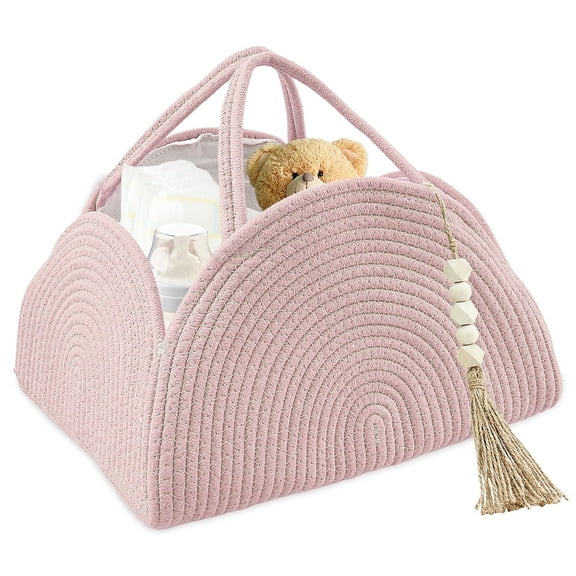 NUAHRHY Diary Baby Diaper Caddy Organizer Cotton Rope Basket Large Storage Basket Bags for Newborn Boys Girls Gift Baby Shower List Essentials Pink
