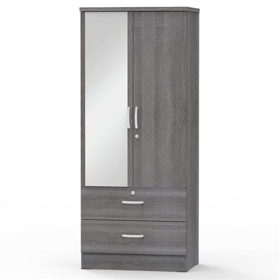 Grace Armoire Wardrobe Cabinet with Mirror & Drawers, Gray