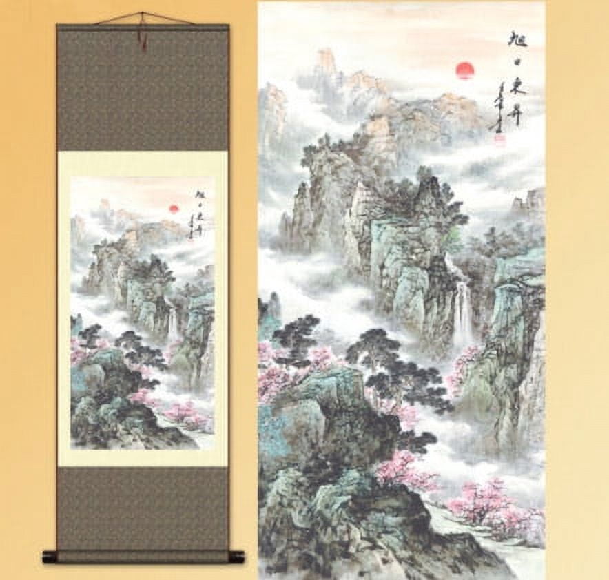 Grace Art Asian Wall Scroll, Beautiful Mountain River Sunrise - Walmart.com