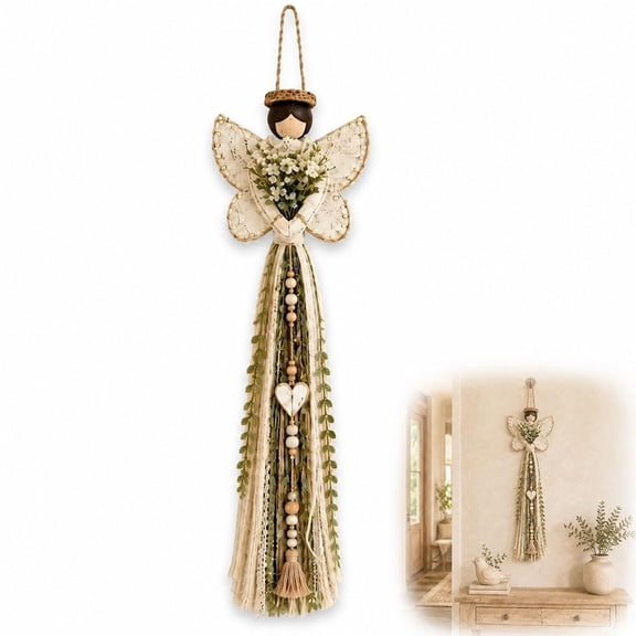 Grace in Bloom Angel Wall Hanging, Angel Wings Wall Decor, Vintage Rustic Boho Macrame Tapestry, Faith Prayer Blessed, Butterfly Centerpiece, Garden Home Craft Gift