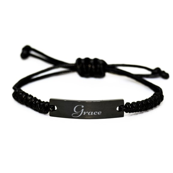 Grace Bracelet Name Personalized Custom Black Rope Bar Bracelet