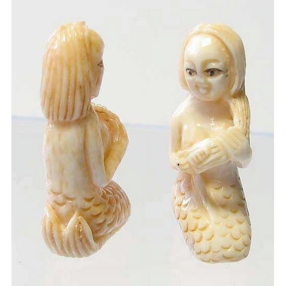 Grace Carved Seated Mermaid Waterbuffalo Bone Bead 9139