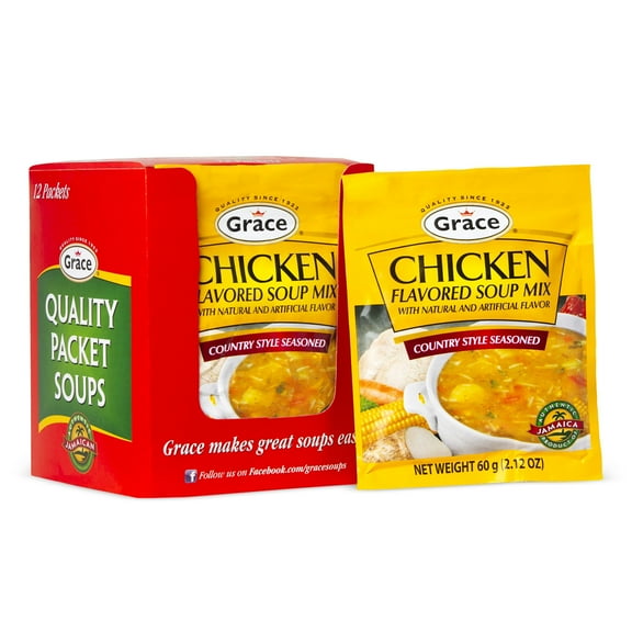 Grace Chicken Flavored Soup Mix 2.12oz - 12 Pack - Jamaican Country Style Seasoned Chicken Mix