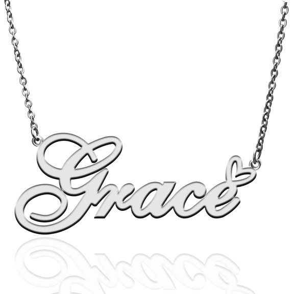 Grace Custom Name Necklace Customized Personalized Plated Name Necklace for Mother Daughter Friendship Women Valentine's Day Christmas Birthday New Year Silver