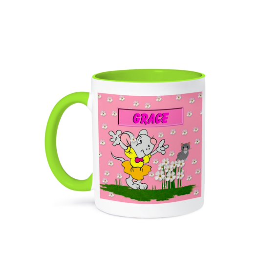 Grace - Decorative Name Specific Childrens Art, 15oz Two-Tone Green Mug