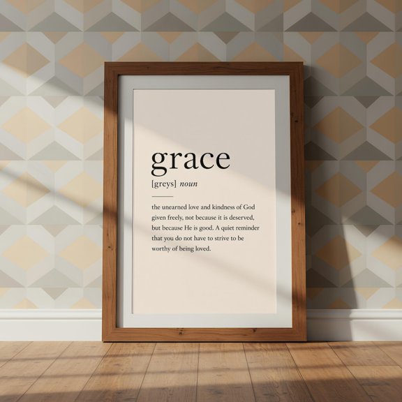 Grace Definition Print Minimal Christian Typography Neutral Faith, Unframed Paper Print