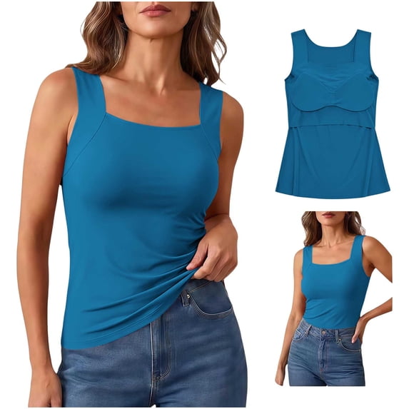 Grace And Ease Tanks With Built In Bra, Tank Tops With Built In Bras For Older Women Shapewear, Plus Size Womens U Neck Wide Strap High Stretchy Seamless Camisole Tummy Control Workout Tops