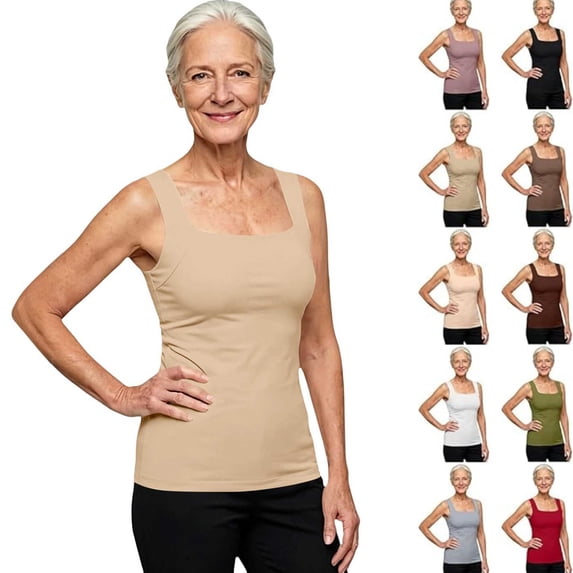 Grace And Ease Tanks With Built In Bra, Tank Tops With Wide Strap For Older Women,U Neck Shapewear High Strechy Sleeveless Slim Fit Tops,No Bra Needed Smoothing Cami Tank Workout Top