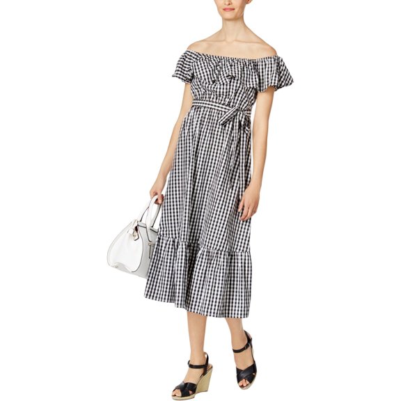 Grace Elements Womens Checkered Ruffled Maxi Dress B/W XL