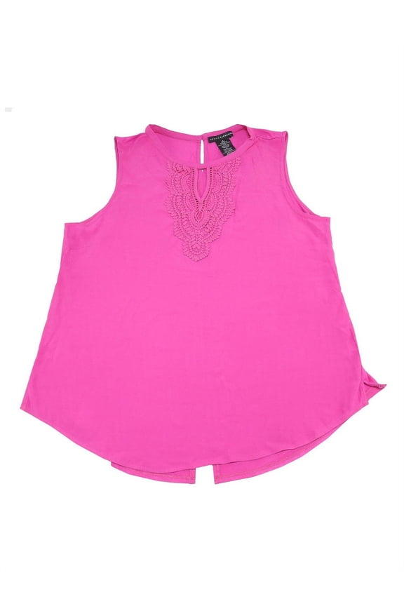 Womens Size Large Sleeveless Blouse w/Crochet Neckline, Mulberry Pink