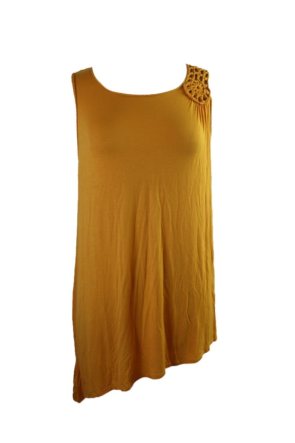 Womens Yellow Sleeveless Crochet-Trim Asymmetrical-Hem Tunic XS