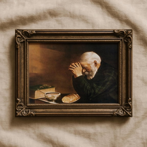Grace By Eric Enstrom Fine Art Print, Man Praying Over Bread Wall Art, Vintage Christian Print Of A Praying Man, Famous Christian Wall Art. Warm Vintage UNFRAMED