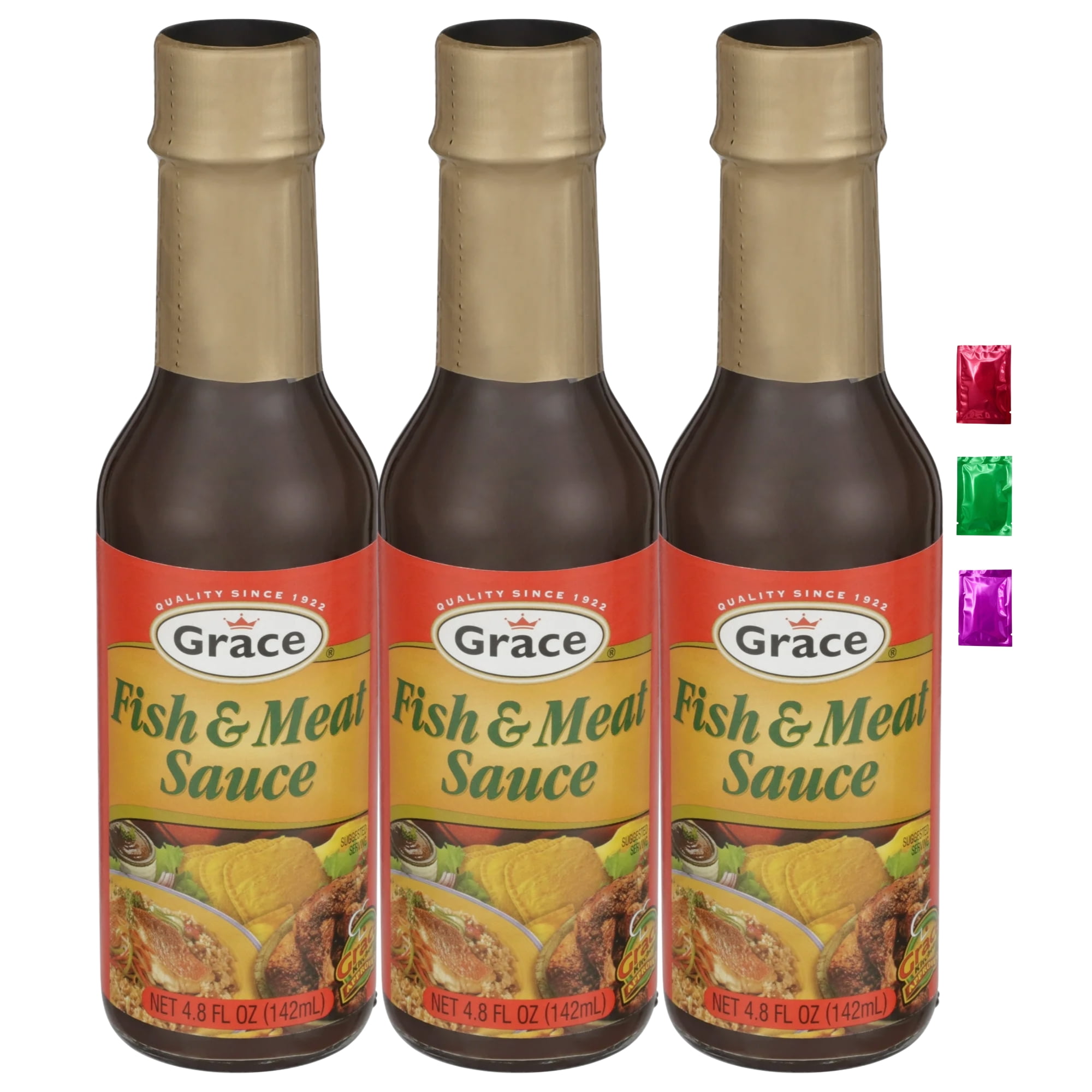 Grace Fish and Meat Sauce 4.8 Fl Oz 3 Pack, Authentic Jamaican Seasoning & Marinade Meats Caribbean Fish Sauce for Cooking Grilling Baking for Seafood Chicken Beef w/ Snoep in Beperkte Oplage