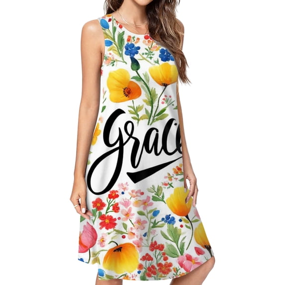 Grace Floral Design Pretty Flowers Dress Elegant Party Dresses Evening Dresses Women Dress Sleeveless Dress Ladies Dresses
