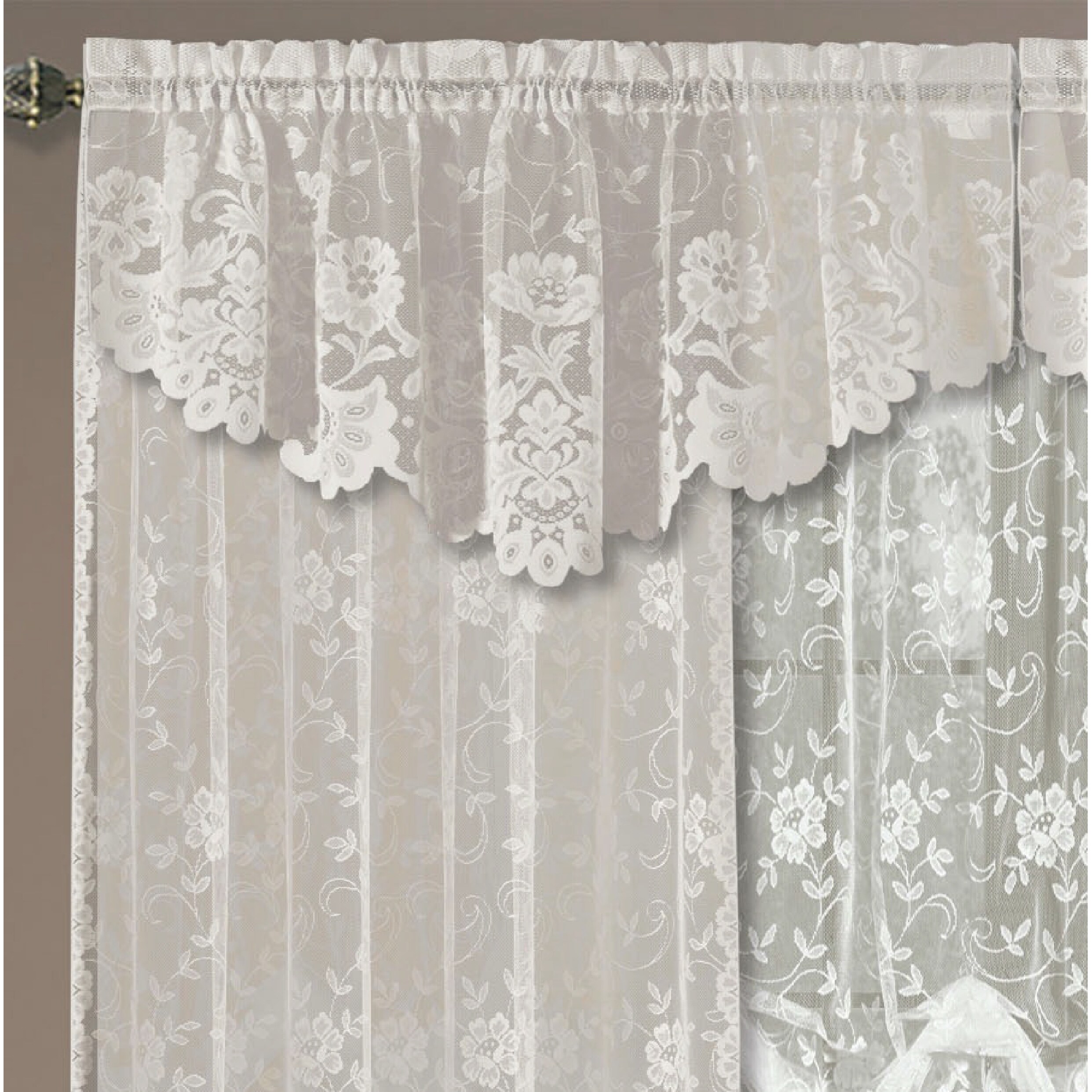 Grace Floral Lace Window Curtain Panels Or Valance Cream 36 Inches