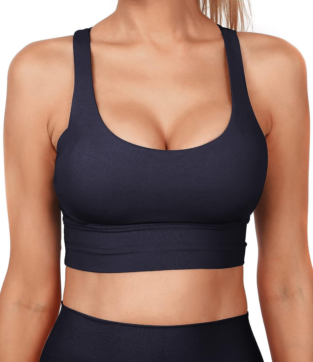 Women's High Support Push Up Running Sports Bra,Yoga Bra Medium Impact  Workout Running Bra ，Comfortable Solid Color Cross Side Buckle Without Rims