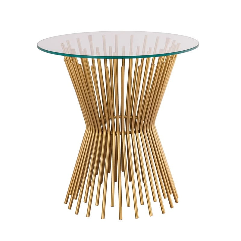 Clear Glass and Gold Iron Round Side Table