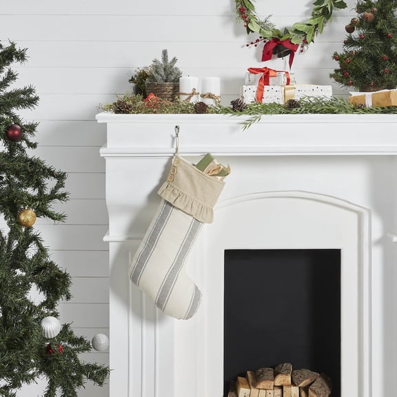 VHC Brands Grace Grain Sack Stripe Ruffled Stocking 12x20