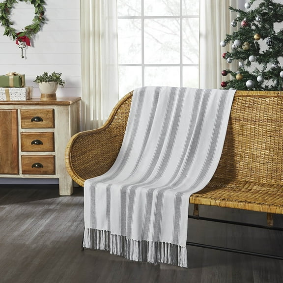 VHC Brands Christmas Decorations for Living Room Couch Sofa Bedding Grace Grain Sack Stripe Woven Throw 50x60