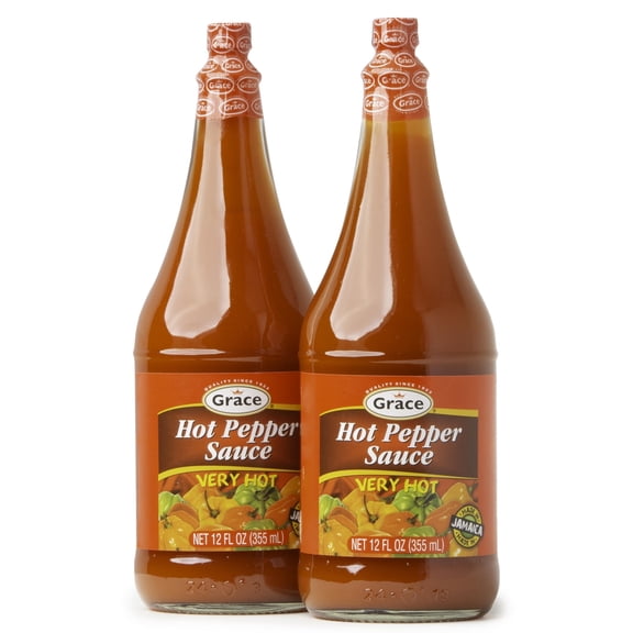 Grace Hot Pepper Sauce 12oz - 2 Pack Hot Sauce Bottles - Jamaican Scotch Bonnet Pepper Sauce - Caribbean Hot Sauce made with Scotch Bonnet Peppers & West Indian Hot Peppers