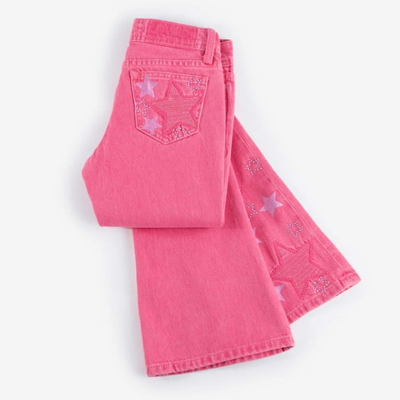 Grace In LA Girls' Pink Star Power Flare Jeans