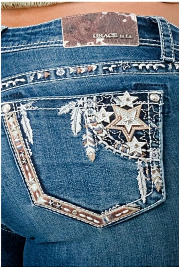 Mid Rise Embroidered Embellishment Jeans (Women's)