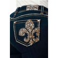 thumbnail image 1 of Grace In LA Women's Fleur De Lis Embroidered Pockets Bootcut Stretch Jeans (25, Dark Blue), 1 of 3