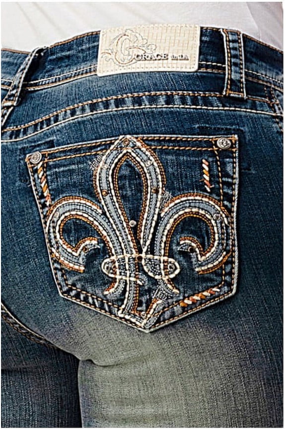 Women's Fleur De Lis Embroidered Pockets Bootcut Stretch Jeans (27)