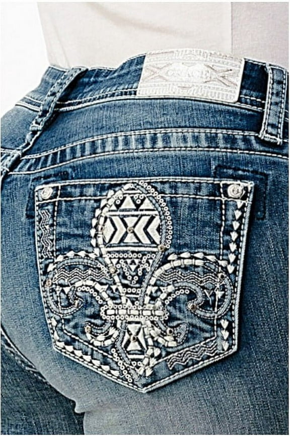 Women's Fleur Embellished Embroidered Pockets Bootcut Stretch Jeans (25)