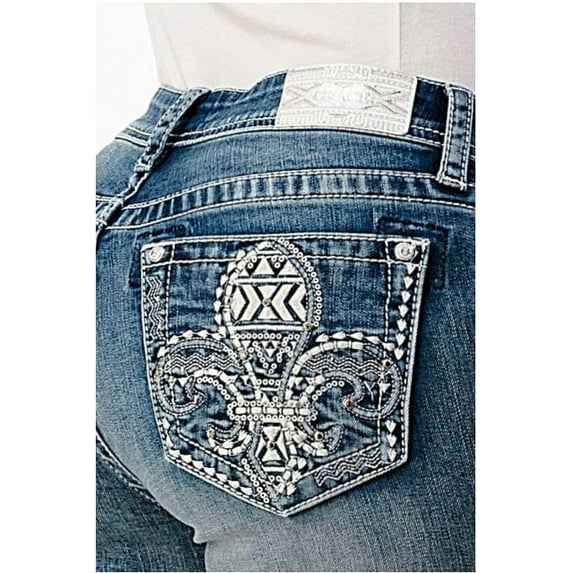 Grace In LA Women's Fleur Embellished Embroidered Pockets Bootcut Stretch Jeans (29)