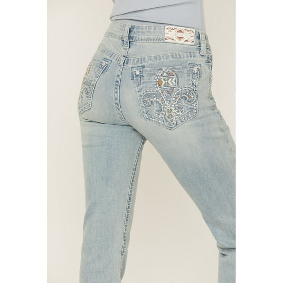 Grace In LA Women's Fleur Embellished Embroidered Pockets Bootcut Stretch Jeans (31)