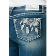 thumbnail image 1 of Grace In LA Women's Western Feather Embroidered Distressed Bootcut Stretch Jeans (25, Stonewashed Blue), 1 of 3