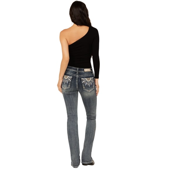 Grace In La Women's Medium Wash Mid Rise Half Dreamcatcher Pocket Bootcut Jeans - EB-S646 30W x 34L
