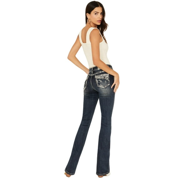 Grace In La Women's Medium Wash Mid Rise Stretch Bootcut Jeans Medium Wash 27W x 34L
