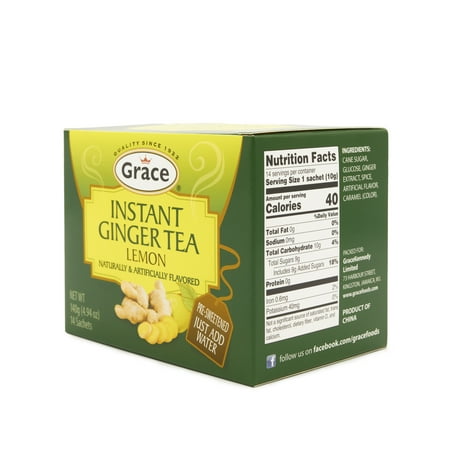 Grace Instant Lemon Ginger Tea, 14 Pack 0.4 OZ