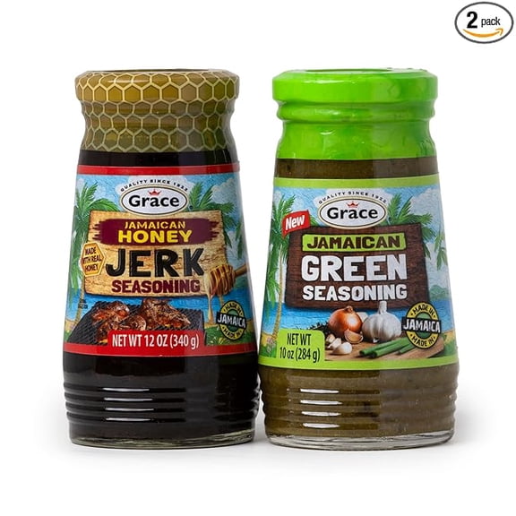 Grace Jamaican Honey & Green Seasoning 2 Pack - Jamaican Style Seasoning for Meat, Chicken, Seafood, and Vegetables