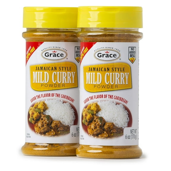 Grace Jamaican Style Mild Curry Powder 6oz KMC2- 2 Pack - Authentic Seasoning for a Perfect Blend of Curry Spice Heat & for Rich Flavorful Dishes - Curry Powder Seasoning