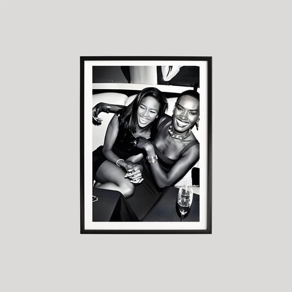 Grace Jones Naomi Campbell Photography Black and White Fashion Portrait Iconic Supermodels Editorial Wall Art, Unframed Poster