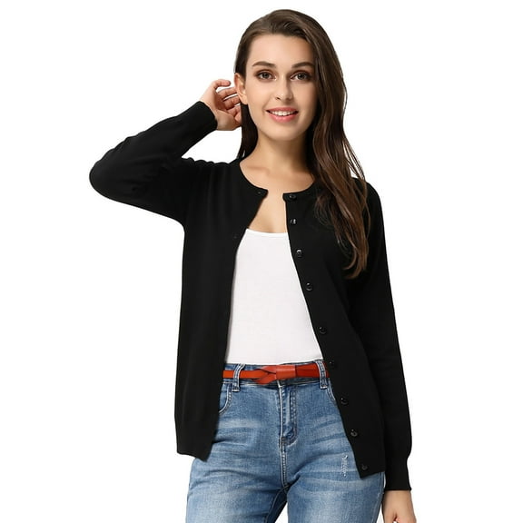 Grace Karin Classic Women's Button Down Crew Neck Sweater Knit Cardigan Long Sleeve (S~3XL)