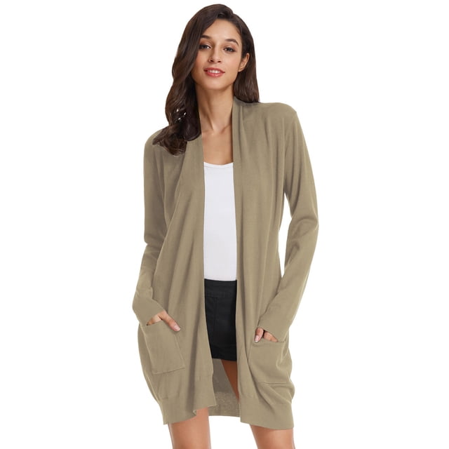 Anna-Kaci Women's Open Front Long Sleeve Knit Cardigan with Textured Hollow-Out Design