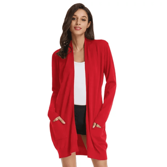 Grace Karin Classic Women's Solid Long Sleeve Open Front Long Knit Cardigan Sweaters with Pockets
