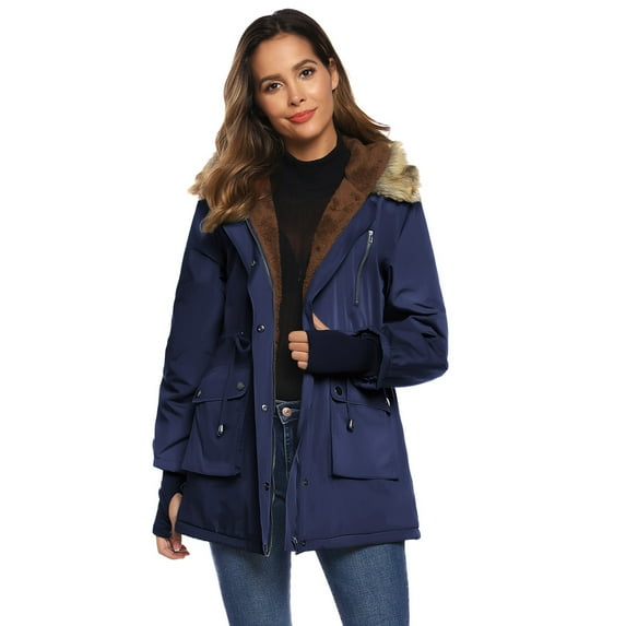 Grace Karin Womens Winter Coats Hooded Fleece Line Coats Parkas Warm Outerwear Faux Fur Jackets with Pockets