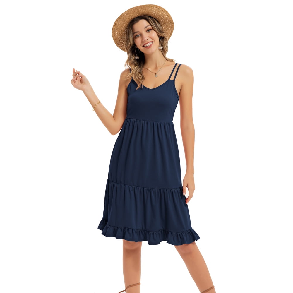 Grace Karin Women Double Spaghetti Strap Tiered V-Neck Casual Summer Dress  Swing Short Dresses - Walmart.com