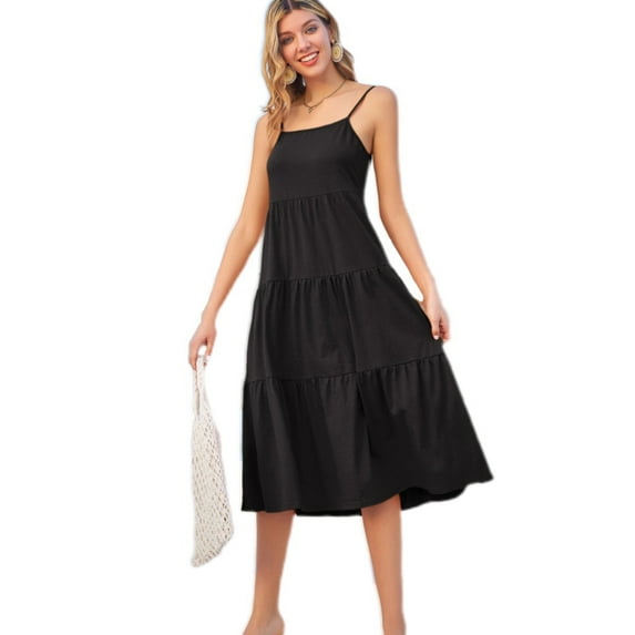 Grace Karin Women long Maxi Dress Casual Spaghetti Strap Tiered Summer Beach Sundress